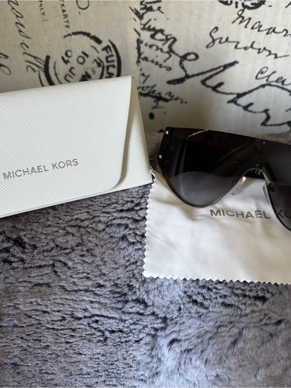 Michael Kors Black Smoke Shield Sunglasses with White Case
